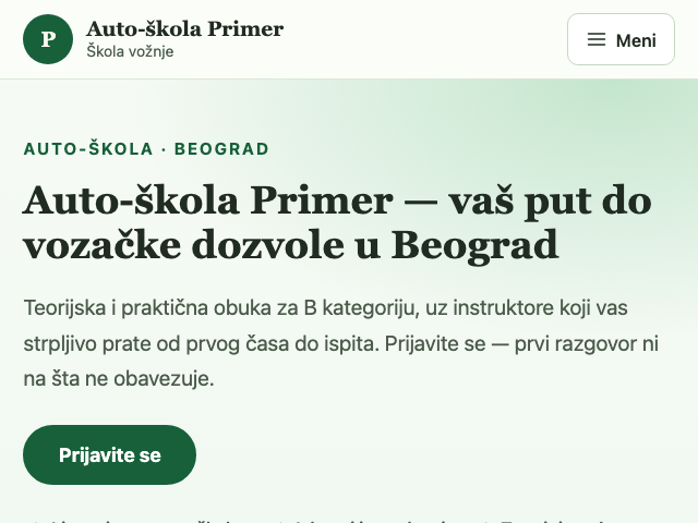 Primer sajta — Auto-škole, dizajn 1