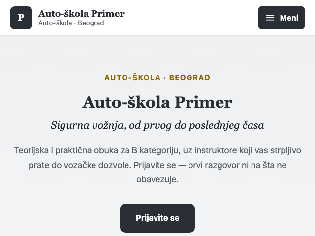 Primer sajta — Auto-škole, dizajn 3