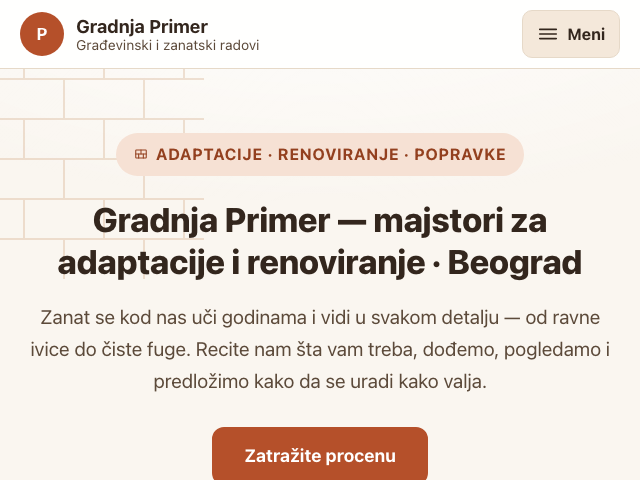Primer sajta — Građevina i zanati, dizajn 2
