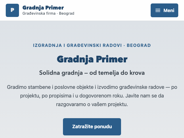 Primer sajta — Građevina i zanati, dizajn 3